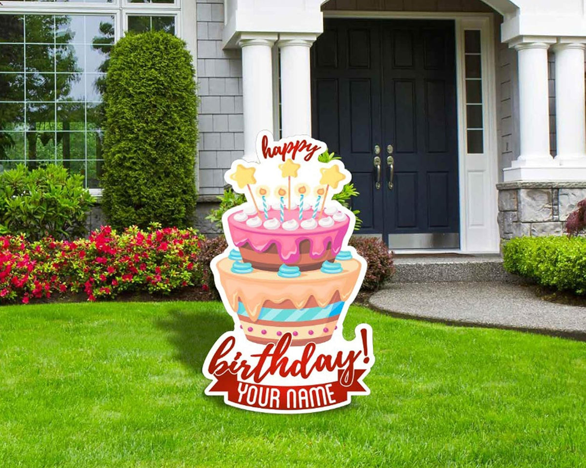 Happy Birthday Cake Lawn Sign with Stake P8553