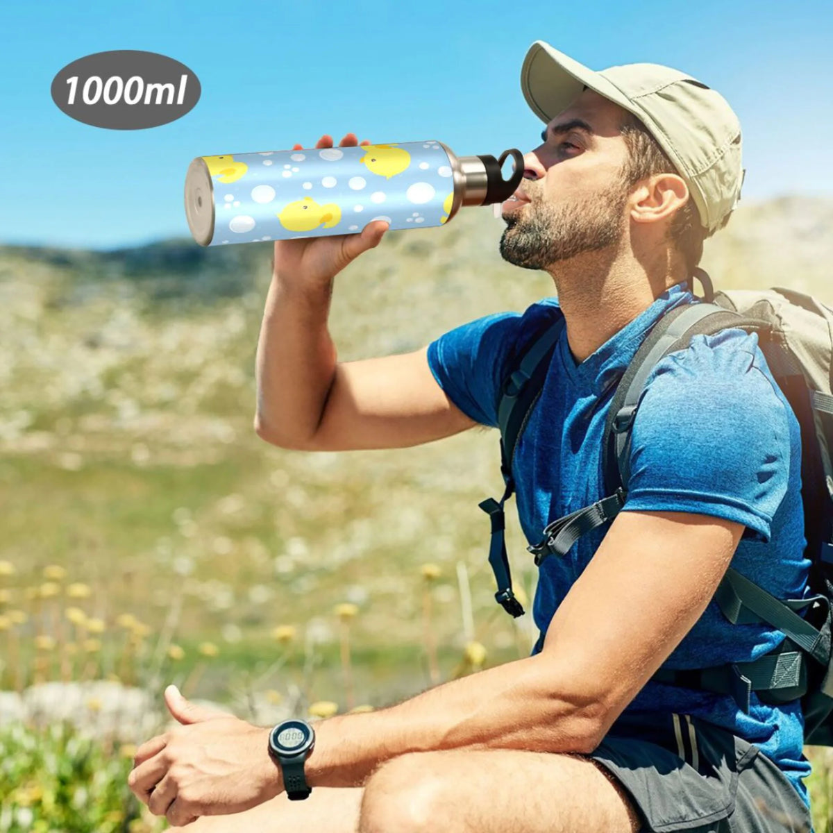 Blue Stainless Steel Insulated Water Bottle with Straw Lid P525