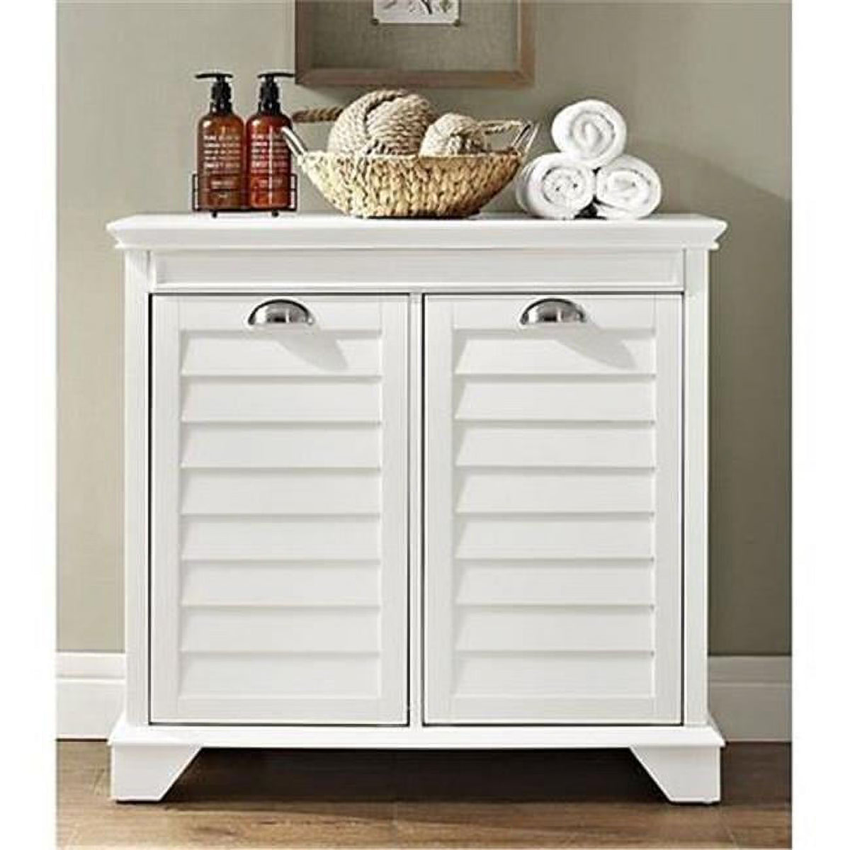 White/Chrome MDF Wood Laundry Hamper N3536