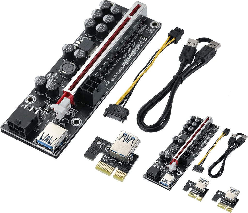 2 Pack PCIE Riser 1X to 16X Graphics Extension Adapter Card with USB 3.0 Cable E6889