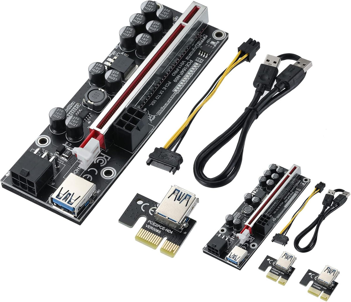 2 Pack PCIE Riser 1X to 16X Graphics Extension Adapter Card with USB 3.0 Cable E6889