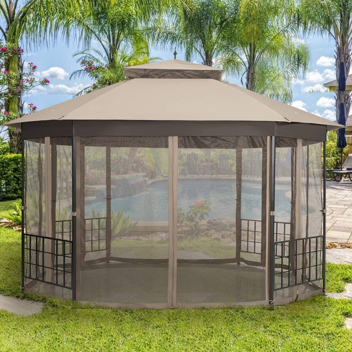 10 x 12 ft Heavy Duty Octagonal Canopy Tent with Steel Frame D77606