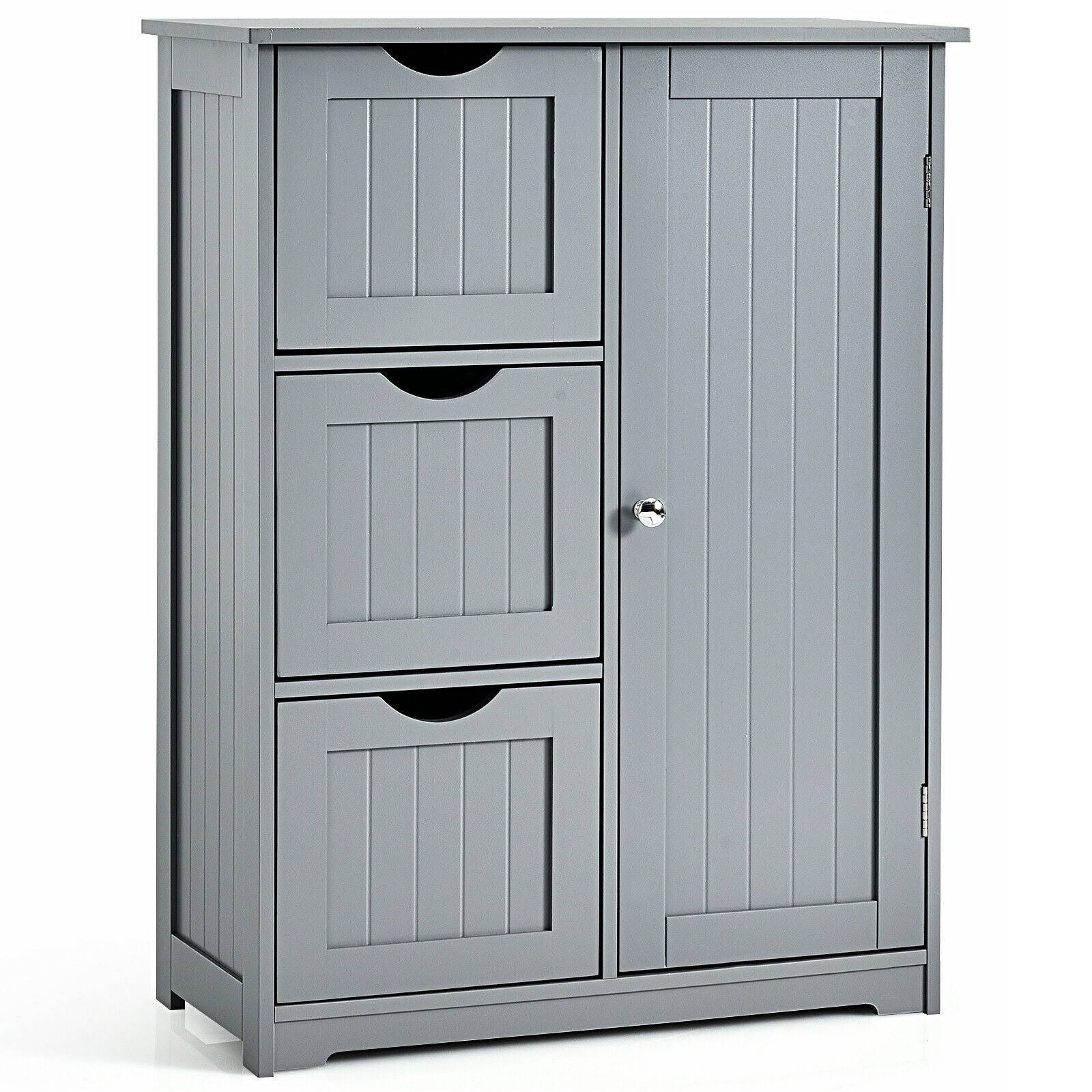 Grey Bathroom Floor Cabinet with 3 Drawers and 1 Cupboard T61830